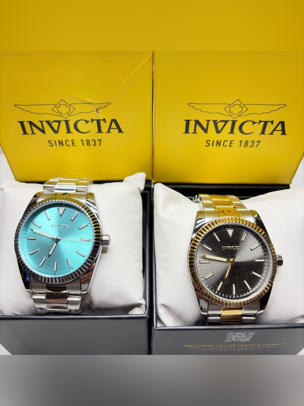 Invicta Men's 40mm Silver Watch with Turquoise Dial & Two-Tone Gold-Silver Lot